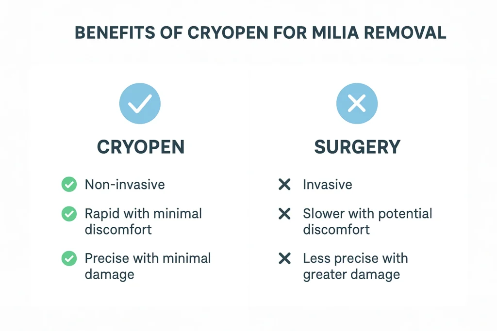 Benefits of cryopen for milia removal Greater London (Hillingdon) compared to surgical treatments.
