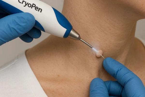 Person receiving cryotherapy Greater London (Hillingdon) for skin tag removal