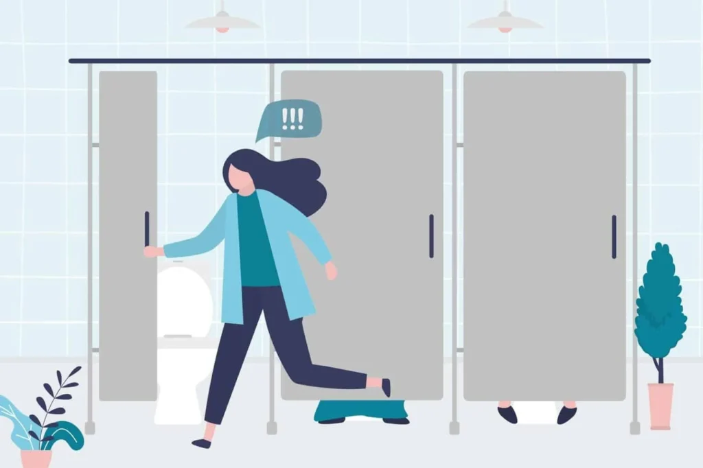 graphic of Urine incontinence Greater London (Hillingdon) woman running to the toilet.