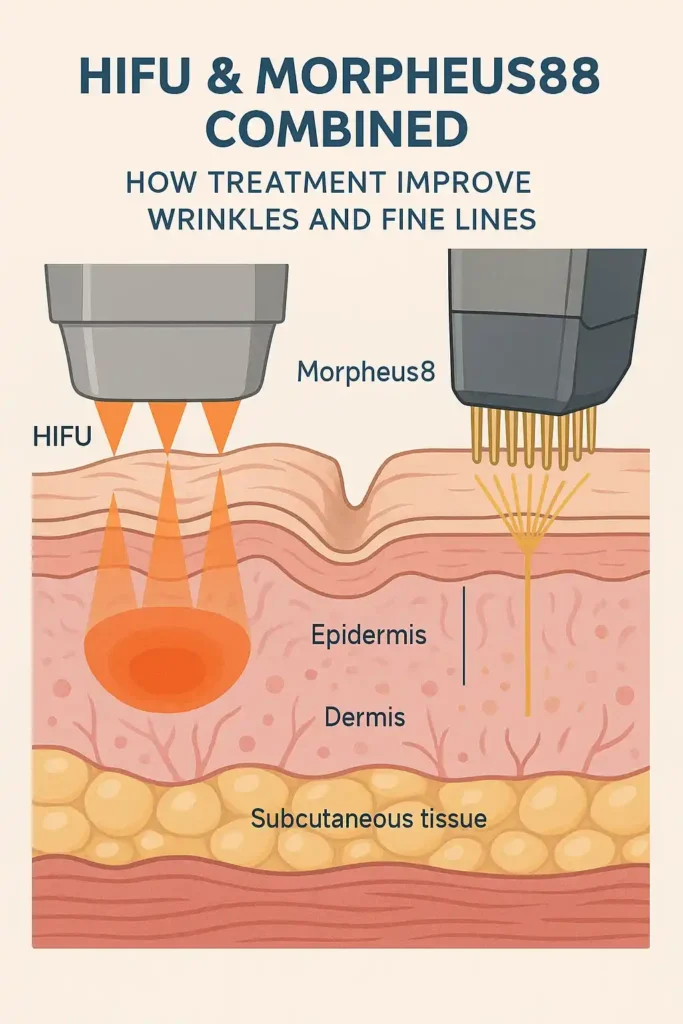 Diagram showing HIFU & Morpeus8 Greater London (Hillingdon) and the benefits for reduction in wrinkles and fine lines