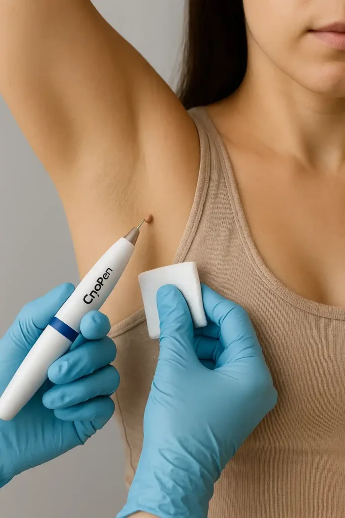 woman having cryopen to remove underarm skin tags Greater London (Hillingdon)