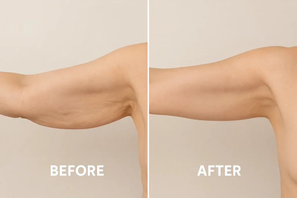 Picture of LA LIPO Greater London (Hillingdon) before and after results of skin tightening treatment on the upper arms.